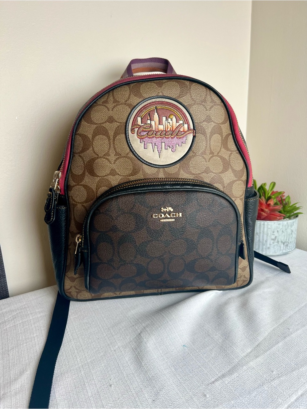 Coach Court Signature Coated Canvas/Leather Mini Backpack with Skyline Patch